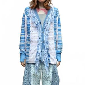 NEW COGNOMEN cotton fringe cardigan in blue
